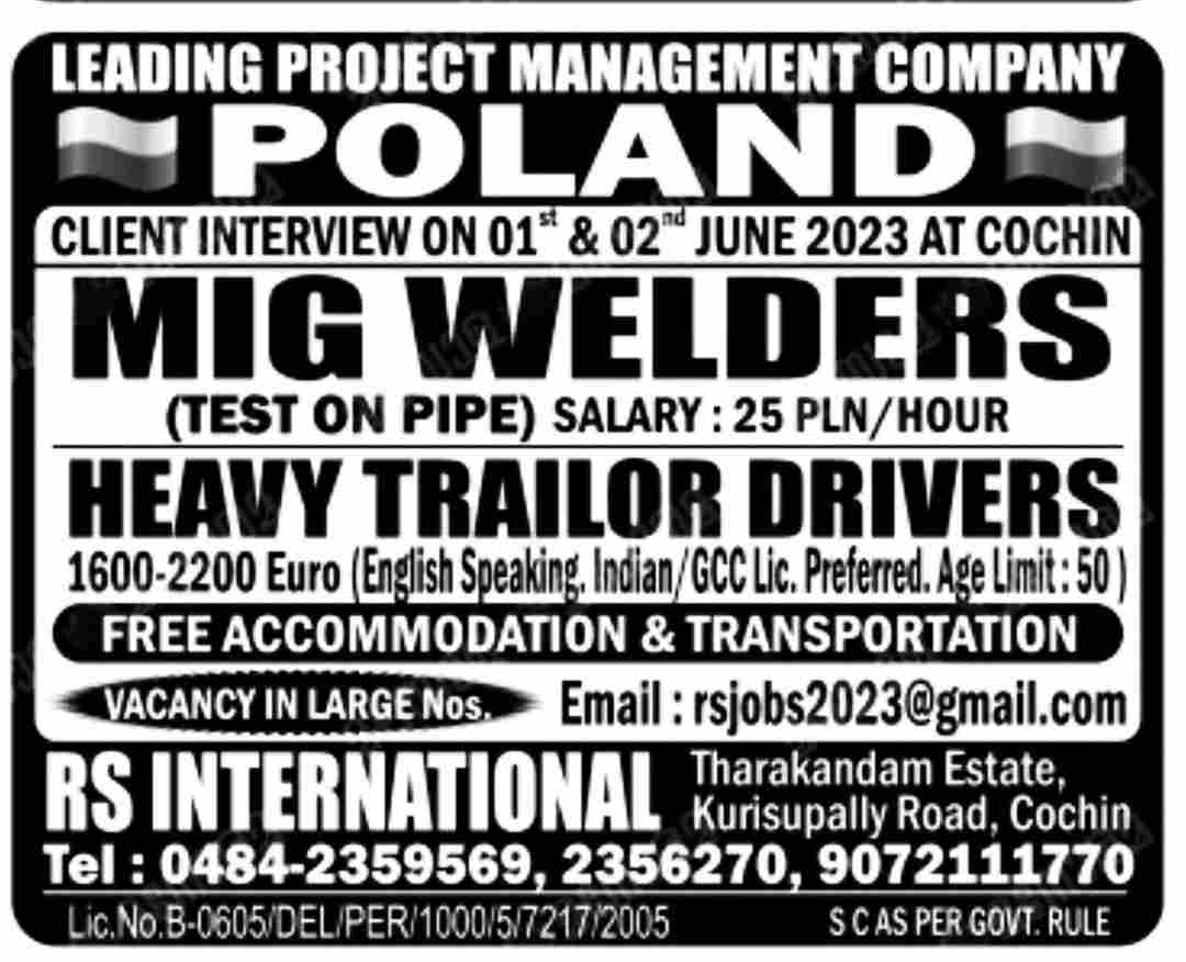 Welder and heavy trailer driver jobs in Poland