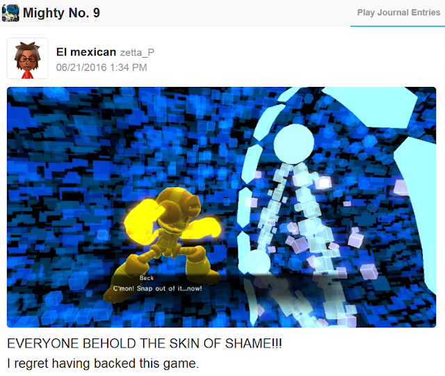 Mighty No. 9 backers reward gold suit skin Beck regret Kickstarter fail