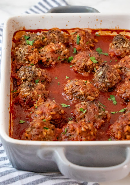 meatballs in a casserole dish.