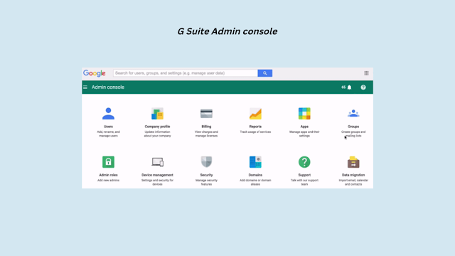 G suite admin console panel