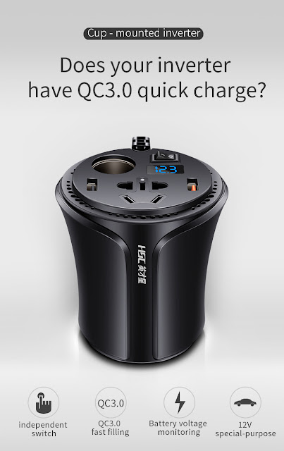 HSC-108B DC 12V to AC 220V Car Inverter QC3.0 Port Dual USB Car Charger