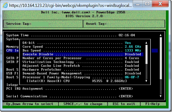 DELL 2950 Execute Disable Disabled