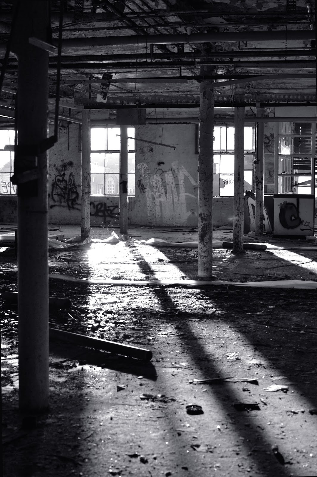 urbex, photography, black and white, tone, atmosphere, fothergill and harvey, rock nook mill, shadows, narrative, eerie, factory, abandoned, derelict, light, natural light, society, greater Manchester, Littleborough, industrial revolution, ruins, apocalypse, separation, place, explore, adventure, 