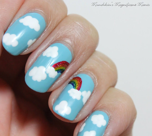 Rainbow and Clouds Nail Design