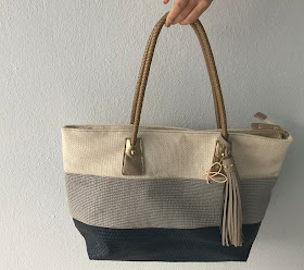 Cream and blue beach bag 