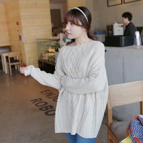 Boatneck Cable Knit Long Sleeved Sweater