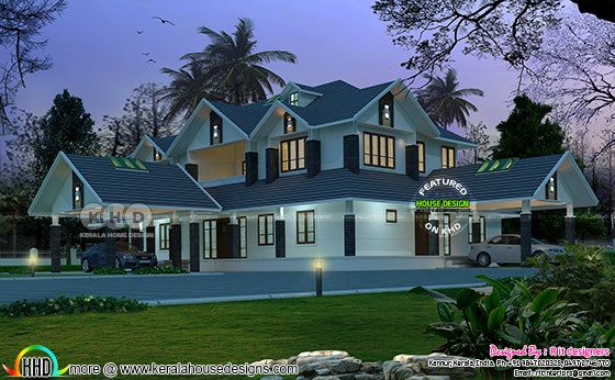 Sloping roof, 4 bhk luxurious house plan