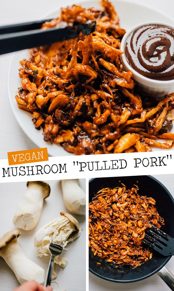 By shredding king oyster mushrooms, seasoning with spices, and baking, you can create a vegan mushroom pulled pork recipe that rivals the real stuff! Perfect on vegan sandwiches, tacos, nachos...or whenever you need pulled pork. Packed with meaty flavor (while being totally plant-based), your whole family is sure to love it! #vegan #vegetarian #pulledpork #healthyrecipe #easyrecipe #mushrooms // Live Eat Learn