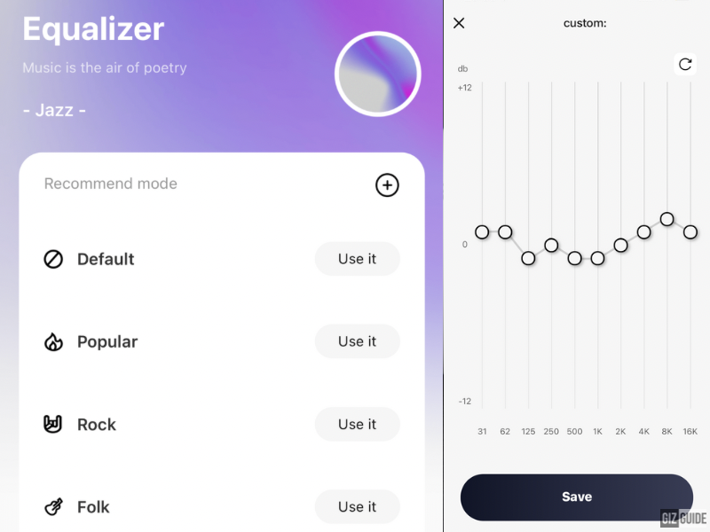 Equalizer setting in the Cherry Home IoT app