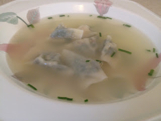 chard dumplings in chive broth