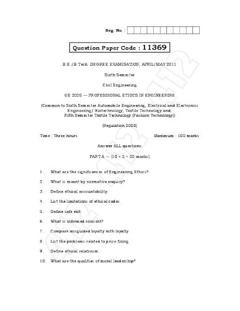 ... IN ENGINEERING ANNA UNIVERSITY APRIL / MAY 2011 QUESTION PAPER