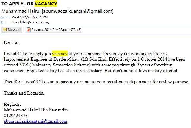 Contoh cover letter via email