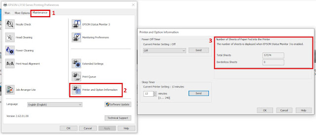 Cara Mengecek Jumlah Lembar yang sudah di Print Pada Printer EPSON beserta Garansinya
