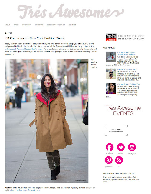 Jessica Moazami aka Fashion Junkie featured on Tres Awesome at NYFW