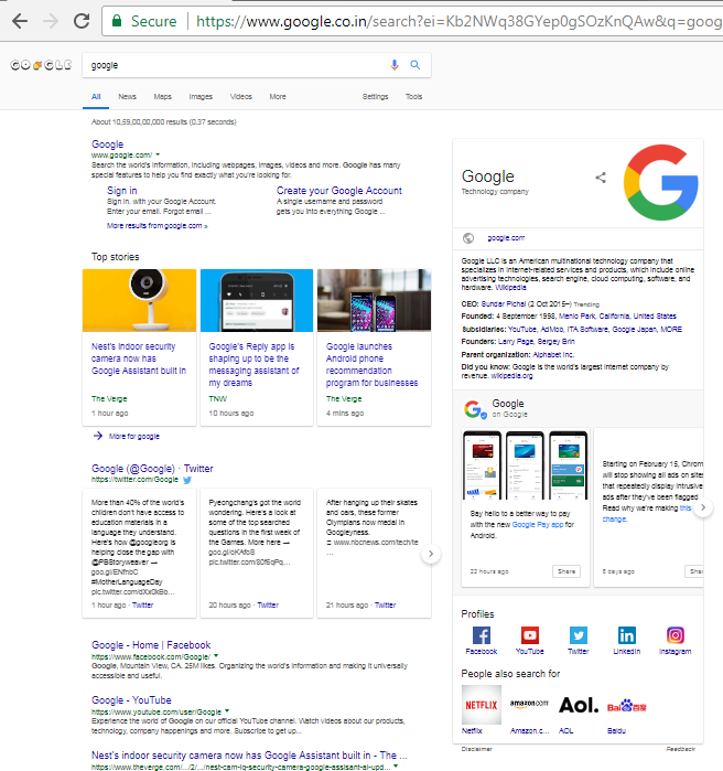Structured Data Markup Result showing complete Knowledge Graph for a Corporation-By Omkara Marketing Services, A SEO Company, Semantic SEO, Digital Marketing Company