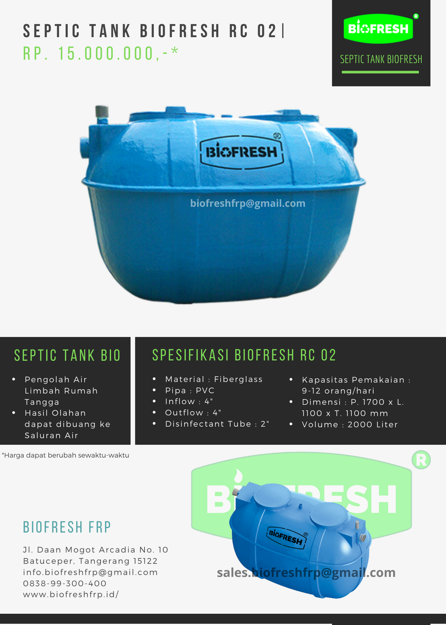 Daftar Harga Septic Tank Biofresh RC 2