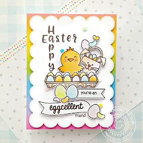 Sunny Studio Stamps: Phoebe Alphabet A Good Egg Banner Basics Frilly Frame Dies Easter Card by Franci Vignoli 