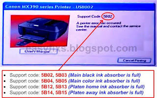 How to fix Canon MX370 series ink absorber full error, support code 5B02, 5B03, 5B04, 5B05, 1702, 1703, 1704, 1705