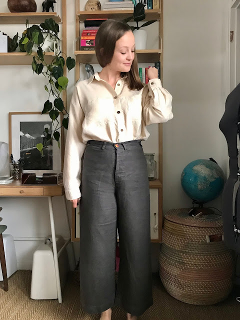 Diary of a Chain Stitcher: Paper Theory Olya Shirt in Stitched Silk/Cotton from The Fabric Store and Anna Allen Persephone Pants in Washed Linen from The Cloth Shop