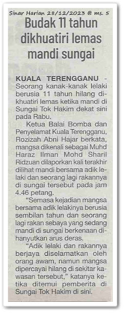 Benteng setengah bilion roboh - Keratan akhbar Sinar Harian 28 Disember 2023