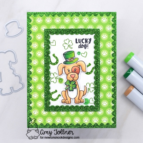 Lucky Dog by Amy features Lucky Dog, Framework, and A Cat's Life by Newton's Nook Designs; #inkypaws, #newtonsnook, #stpatricksdaycards, #puppycards, #cardmaking, #cardchallenge