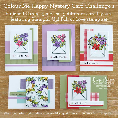 Colour me happy mystery card challenge 1 - using Stampin Up Full of Love stamp set and Stampin Blends markers. Cards by Di Barnes, Independent Demonstrator in Sydney Australia. - Quick and easy cards - Card Challenges - cardmaking - simple stamping -