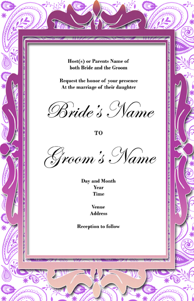 Paisley background and an elegant golden frame this wedding invitation will