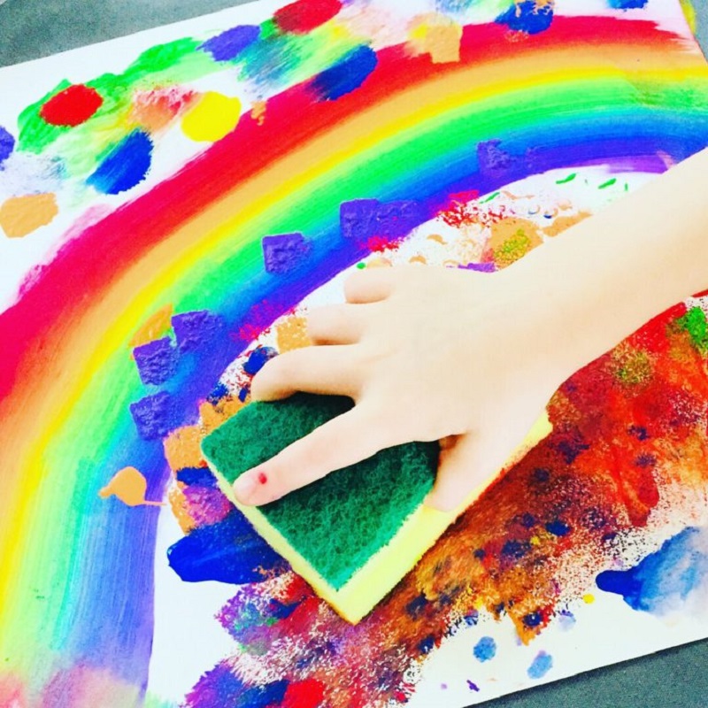 rainbow sponge painting