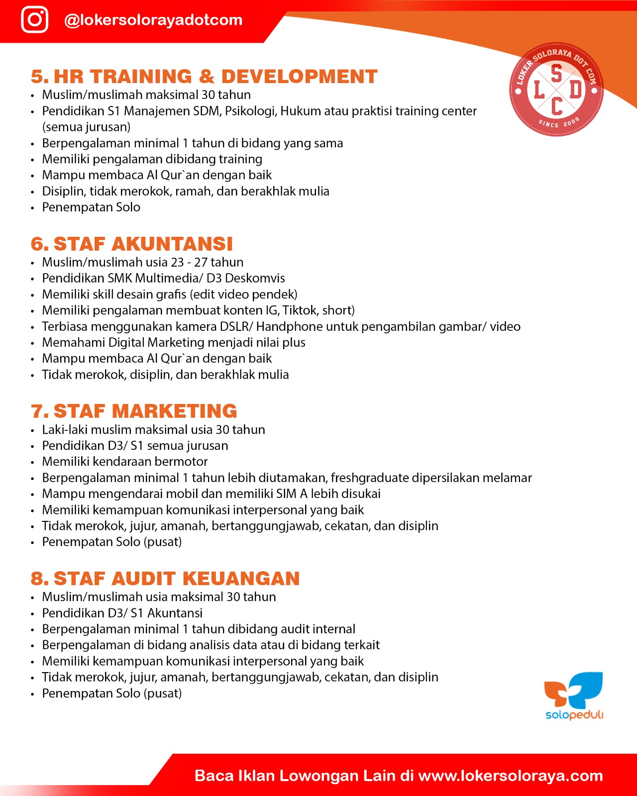 Loker Solo, Semarang, Jogja, Klaten, Salatiga di SOLOPEDULI