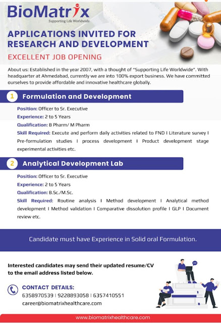 BioMatrix Job Vacancy For F&D and ADL Position