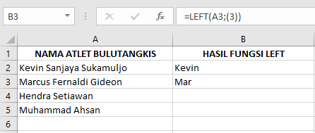 Langkah-Langkah Memasukkan Fungsi LEFT pada Microsoft Excel