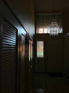 A view of a window and the inside of a room that looks quiet and peaceful.