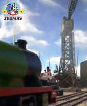 Train Henry the tank engine in Brendam dockyard Thomas & friends Cranky the crane was very tall