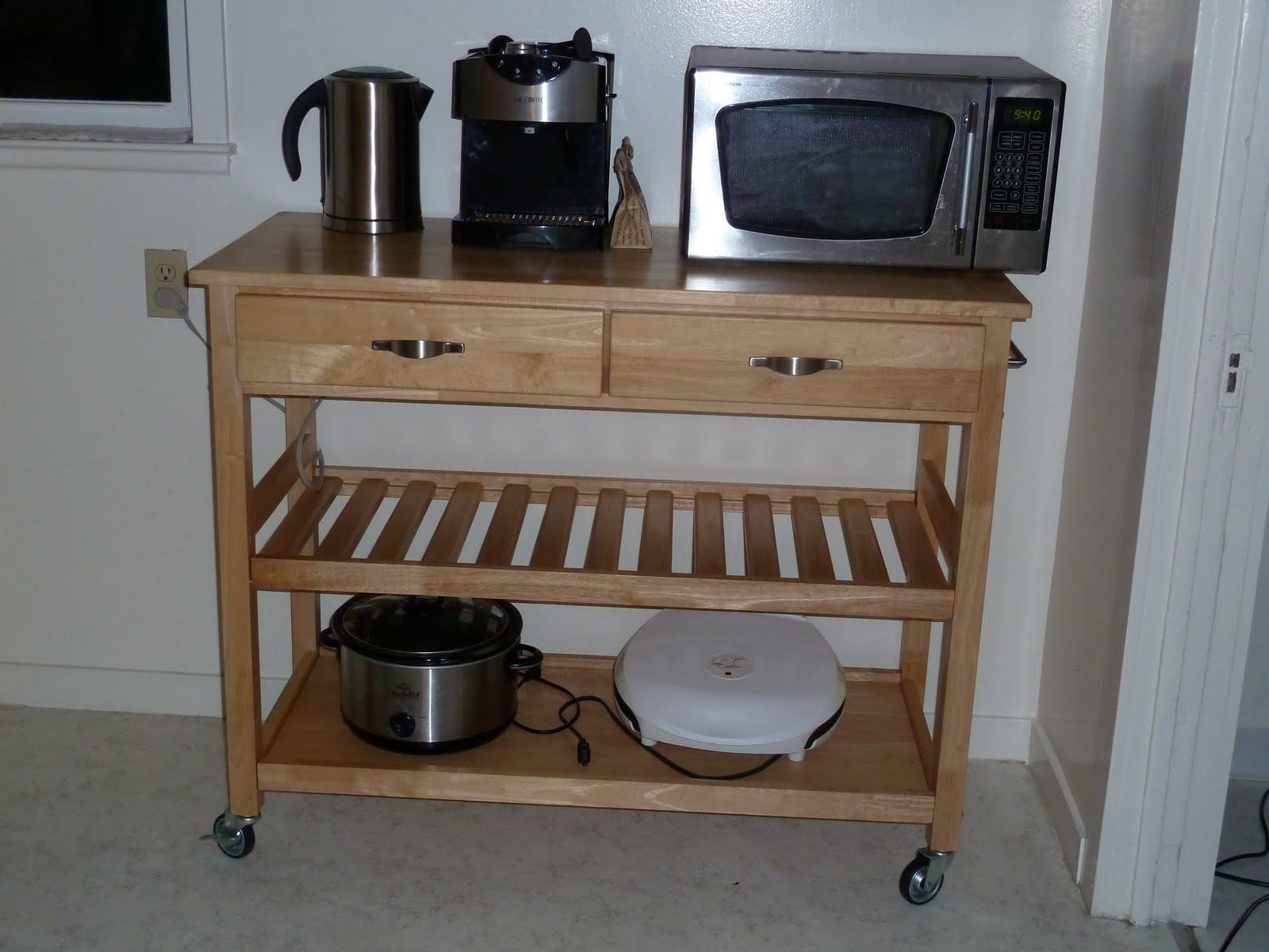 with a kitchen cart,