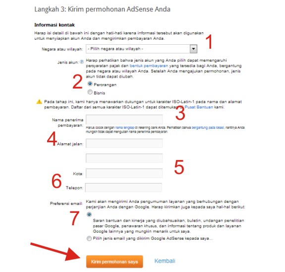 Isi Formulir Pendaftaran AdSense