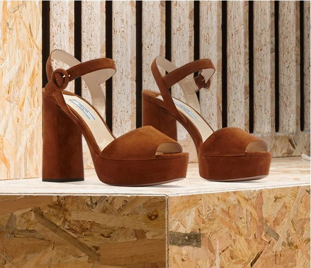 Suede Peep-Toe Platform Sandals