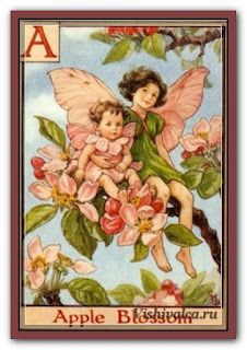 Download cross stitch scheme «A - apple blossom - artwork by Cicely Mary Barker»