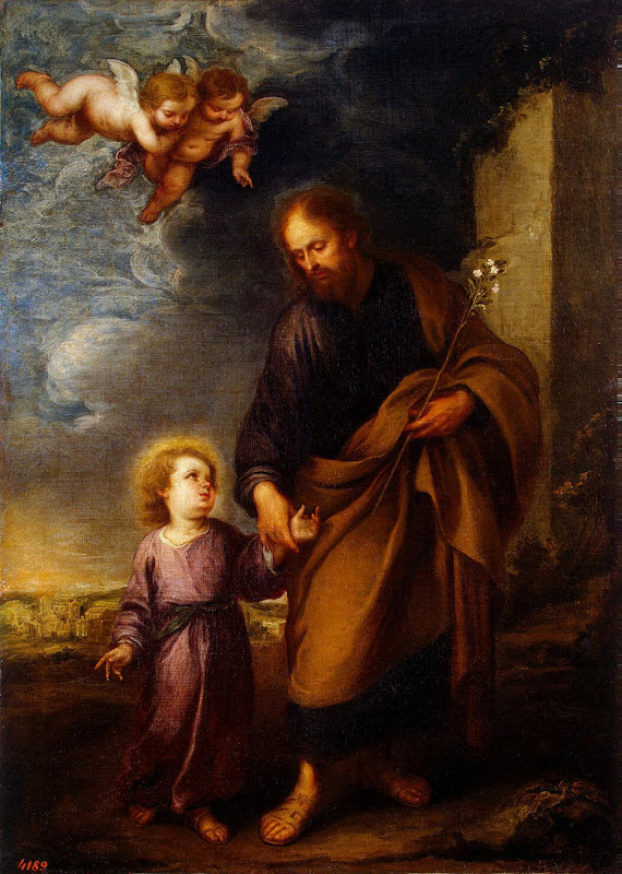 St Joseph Leading the Christ Child by Bartolome Esteban Murillo - Christianity, Religious Paintings from Hermitage Museum