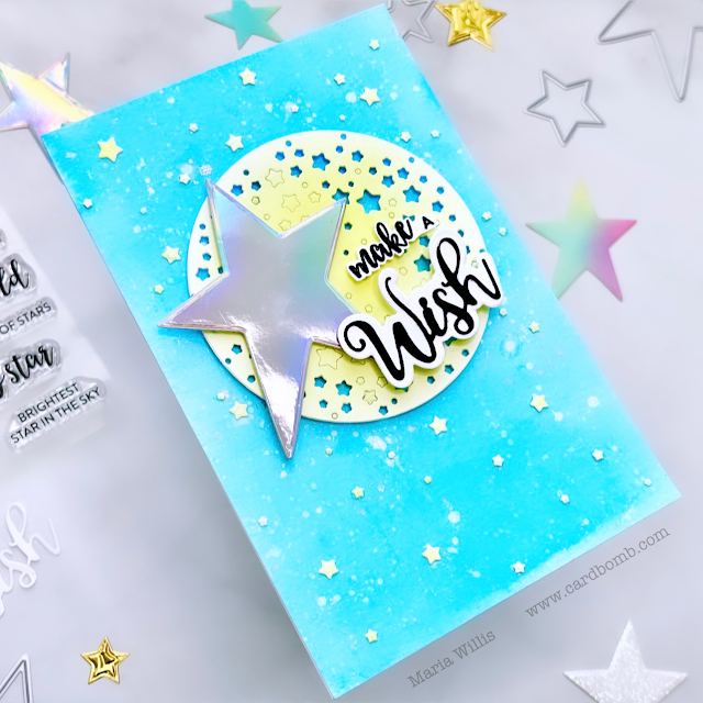 video tutorial,cards,ink,cardmaking,stamping,Tonic Studios USA,Cardbomb,maria willis,paper,Tonic Studios,Shoot for the Stars,stamps,Shoot for the Moon,Tonic Studios Stamp Club,