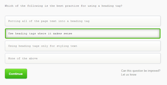 Which of the following is the beset practice for using a heading tag?