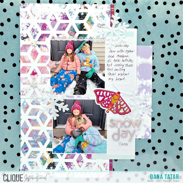 Vibrant and Bold Geometric Print Snow Day Layout with Iridescent Embellishments
