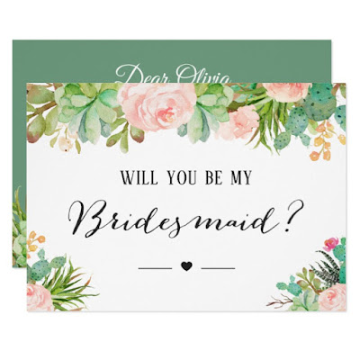  Succulent Cactus Floral Will You Be My Bridesmaid Invitation