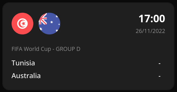 Watch Live FIFA Worlc CUP / Piala Dunia Qatar 2022 Tunisia vs Australia at 17:00