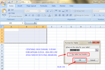 mengenal table dan judul pada excel