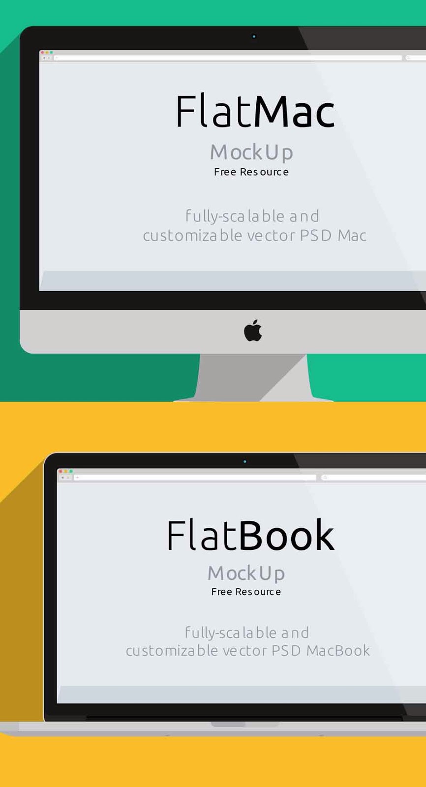 Flat iMac & Macbook PSD Mockup