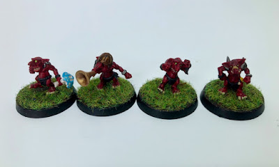 Blood Bowl Red Snotling Linemen 3 Painted Grass Bases