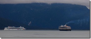Cruise Ship from Skagway meets Cruise Ship from Haines