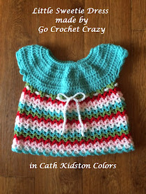 Redheart's Little Sweetie Dress crocheted by Go Crochet Crazy in Cath Kidston colors