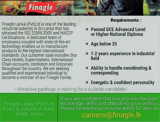 Process Control Supervisor vacancy at Finagle Lanka