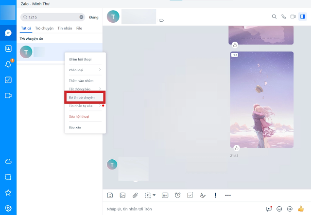 cách ẩn và bỏ ân tin nhắn zalo - 0946.426.583